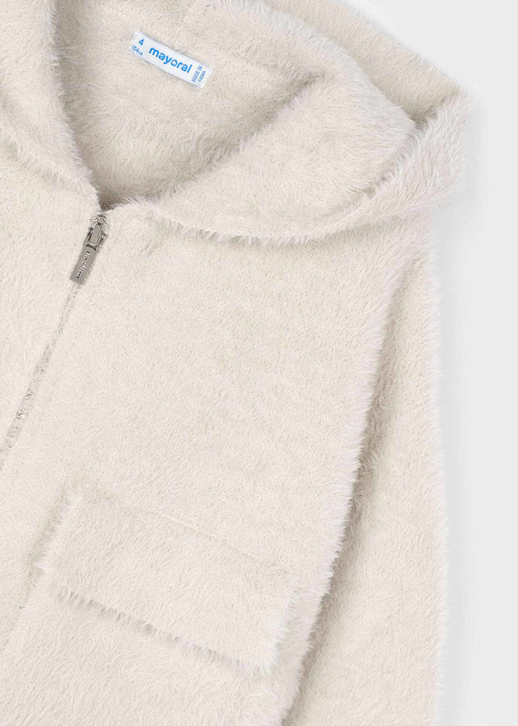 Almond Furry Knit Zip Up Sweater