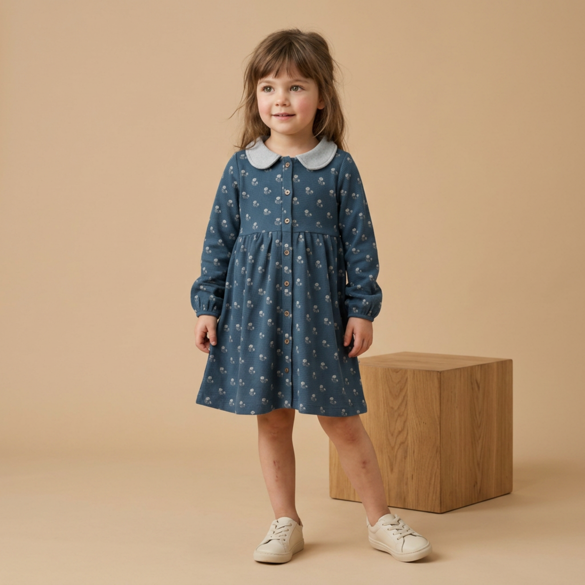 Indigo Blooms Collared Dress
