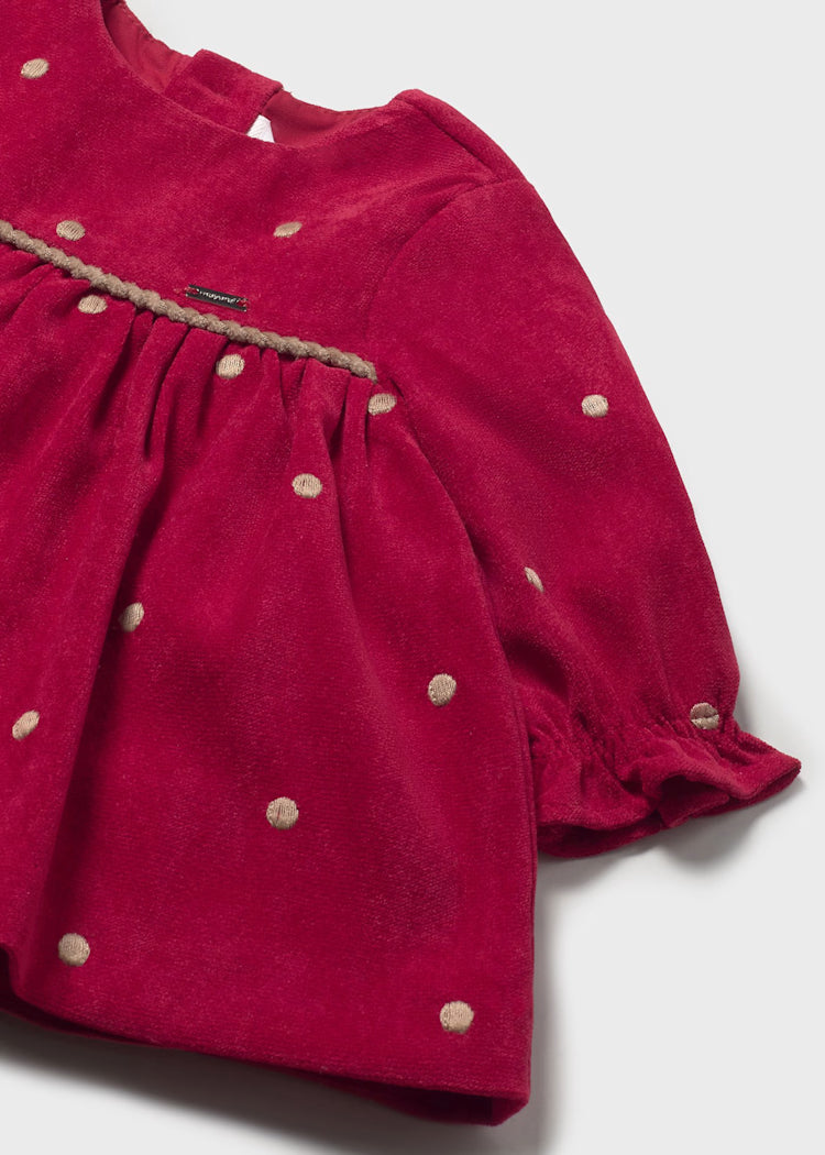 Red Velour Taupe Dot Dress