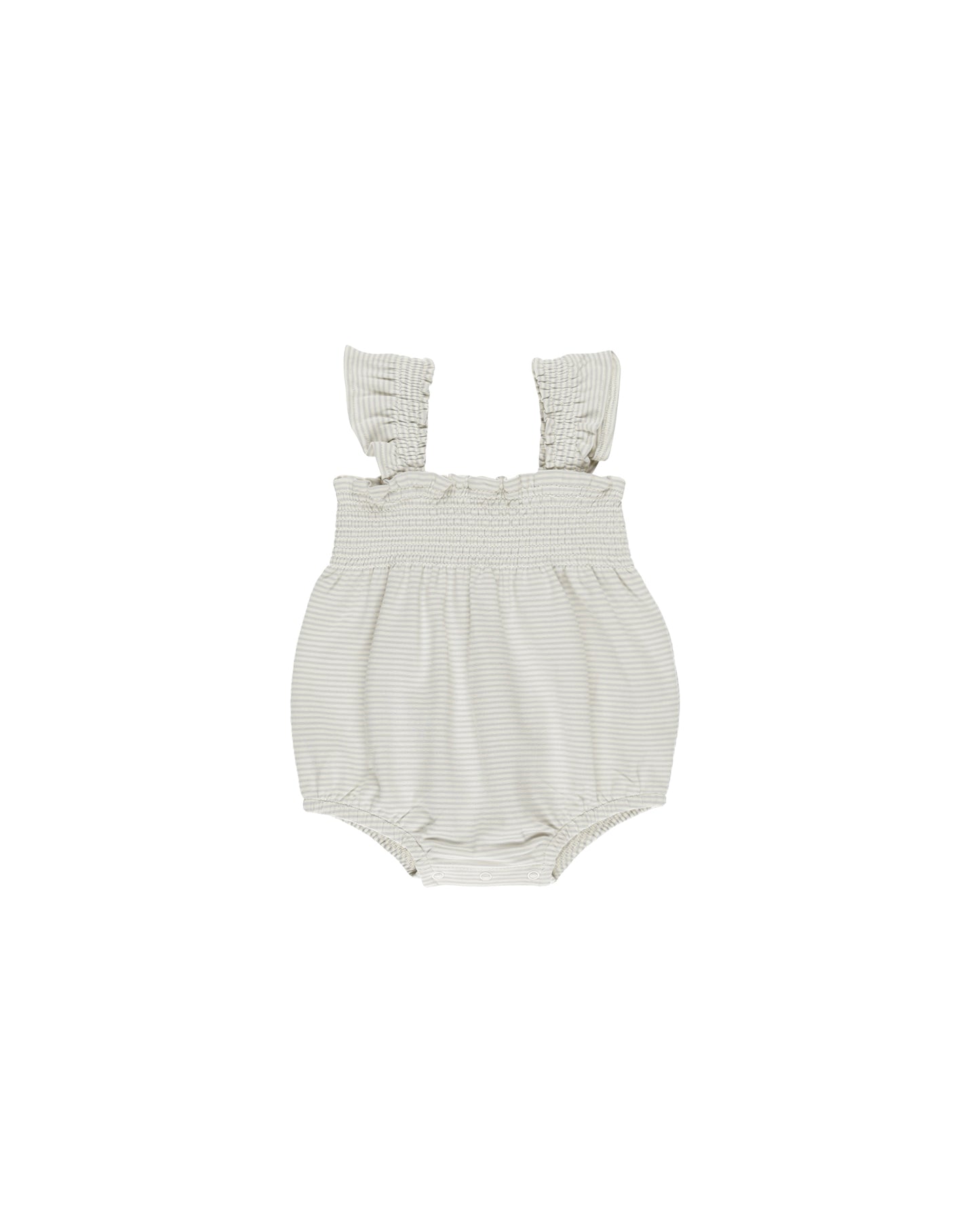 Sky Micro Stripe Smocked Ruffle Romper