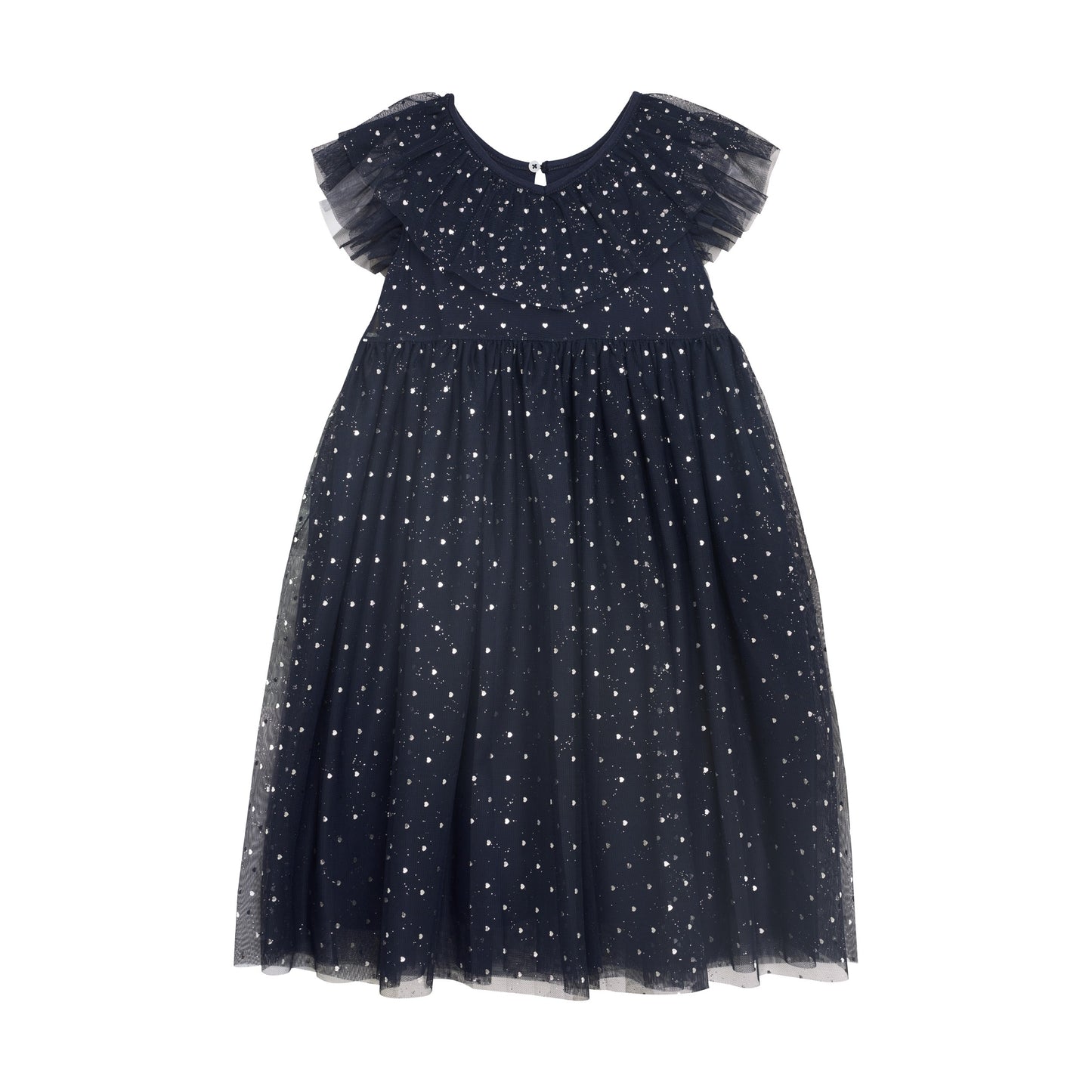 Navy Shimmer Mesh Dress Ruffle Collar