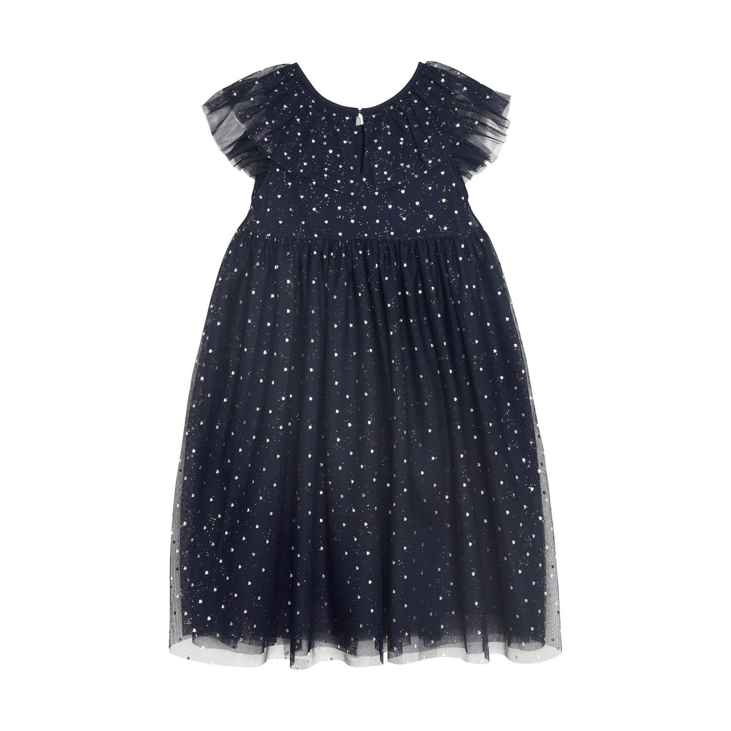 Navy Shimmer Mesh Dress Ruffle Collar