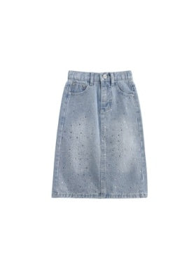 Mid Length Bling Denim Skirt