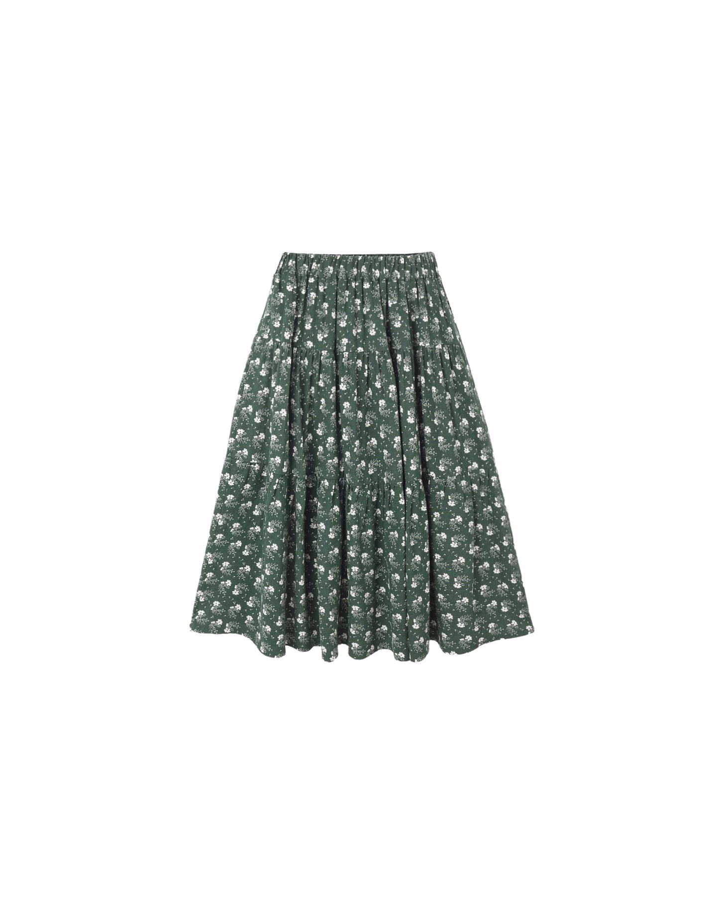 Tiered Midi Skirt Green Ditsy
