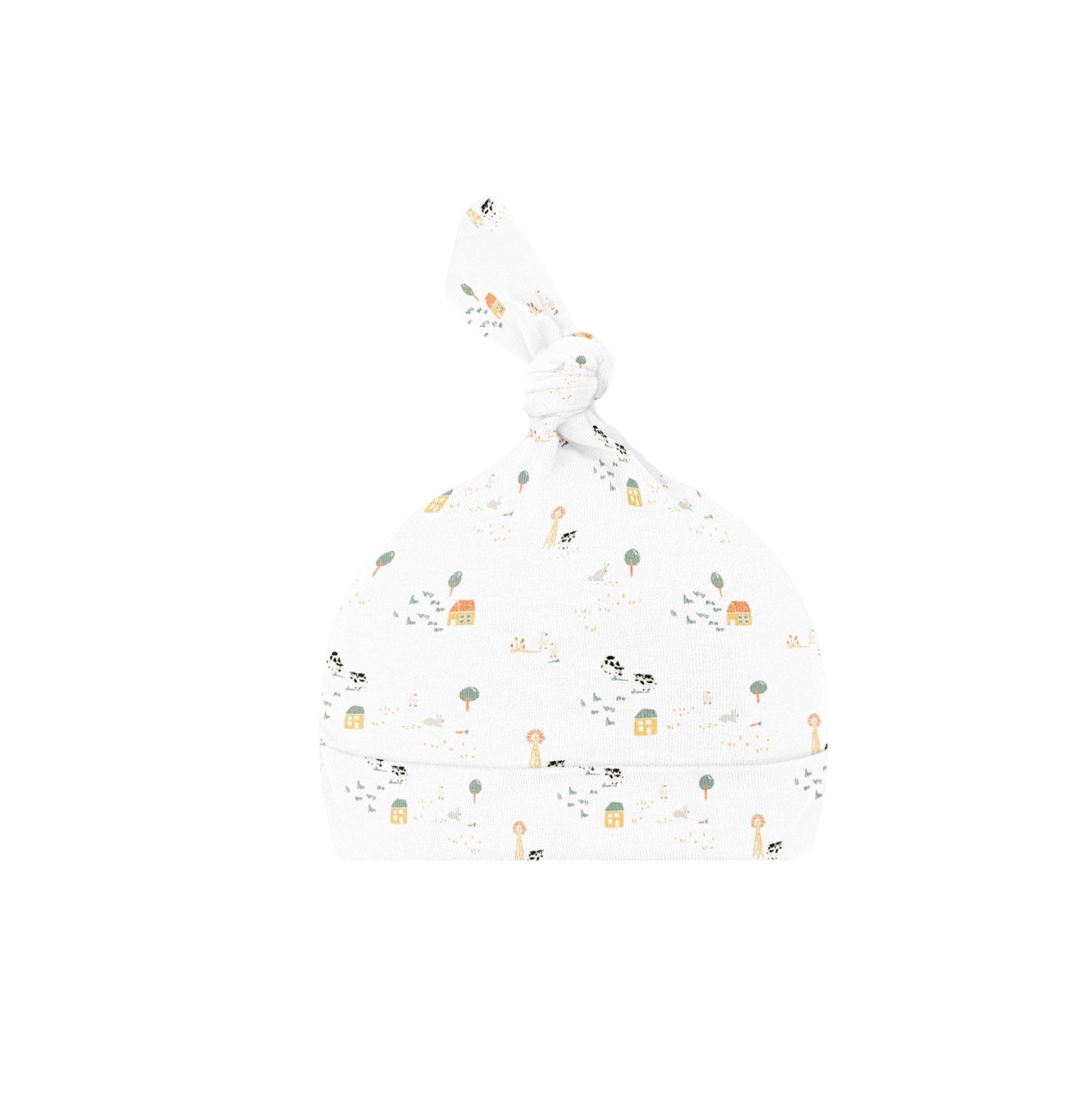 Cream Farm Animals Knotted Cap