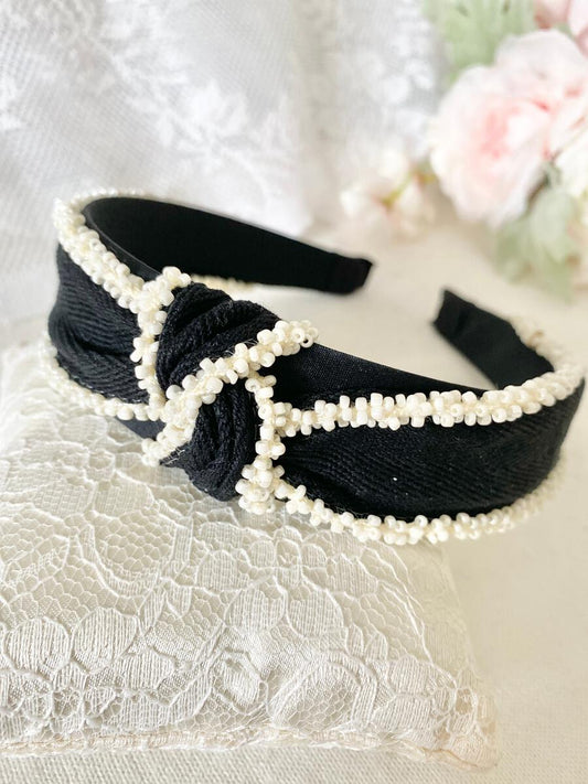 Black Ivory Trimmed Headband