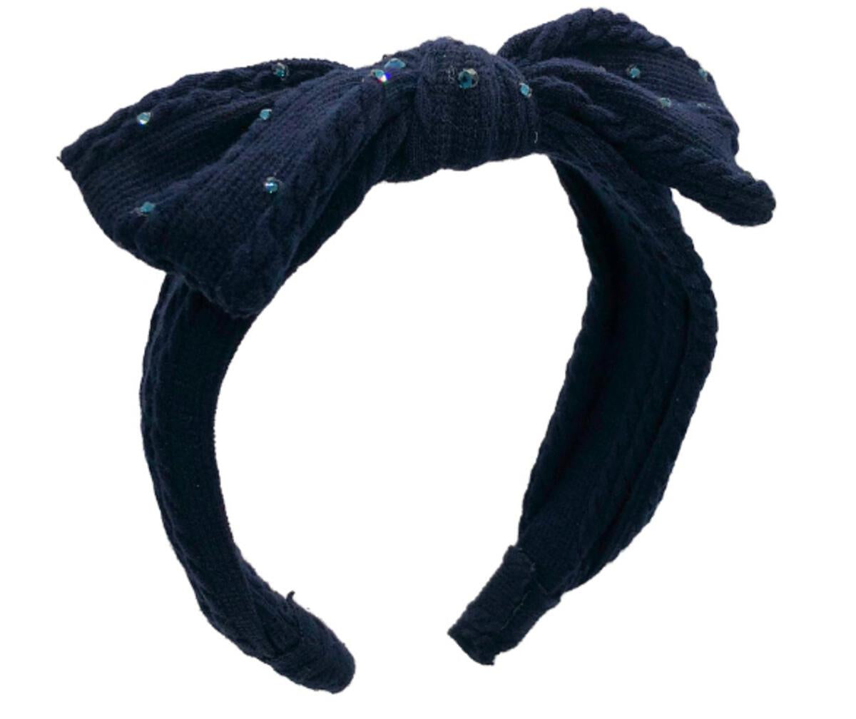 Crystalized Cable Knit Bow Headband