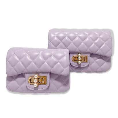 Pearl Closure Quilted Purse Purple