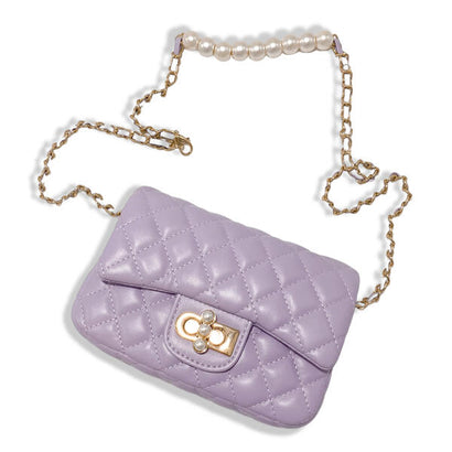 Pearl Closure Quilted Purse Purple