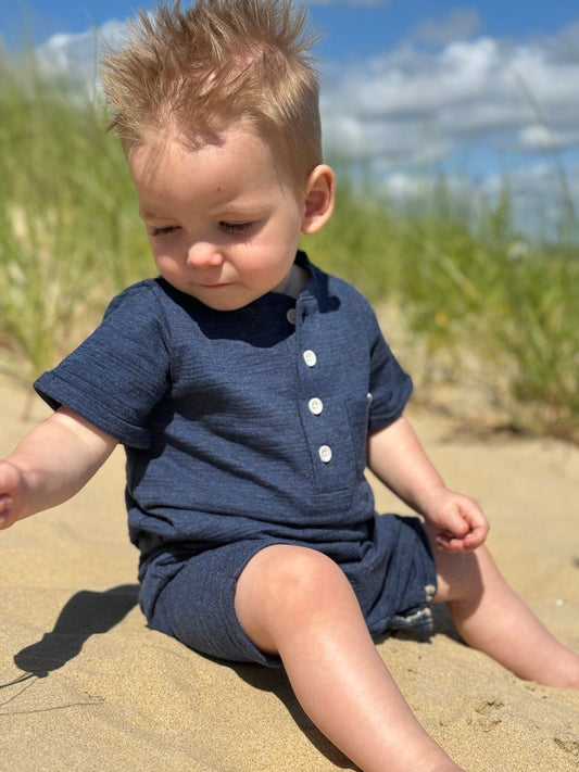 Navy Ribbed Henley Romper