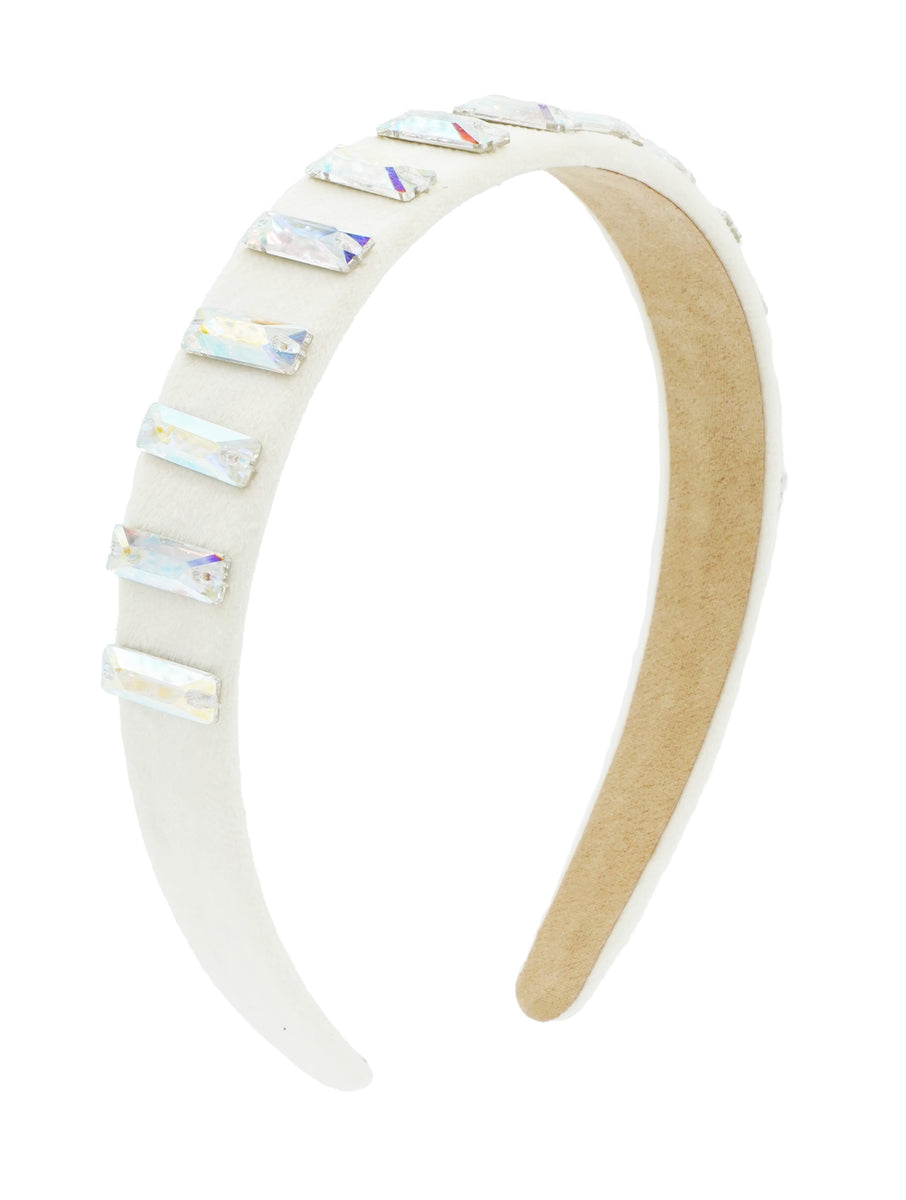 White Velvet Bar Crystal Headband