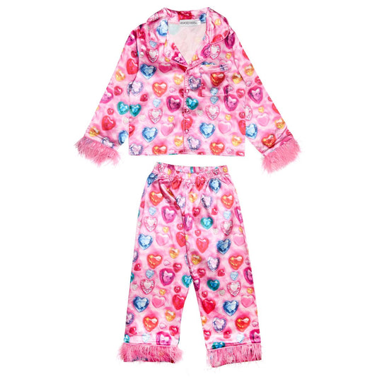 Jewels Feather Trim Silky Set