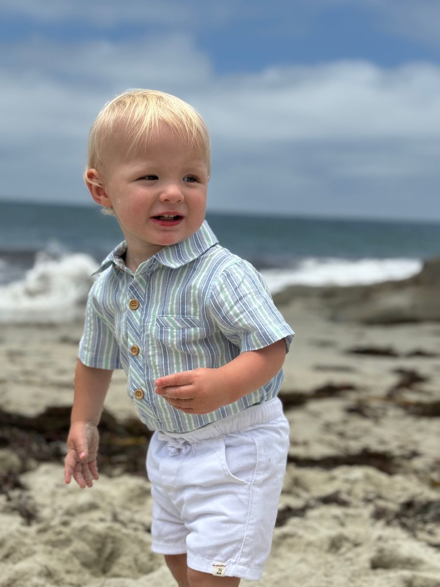 Chambray Mint Stripe Woven Onesie