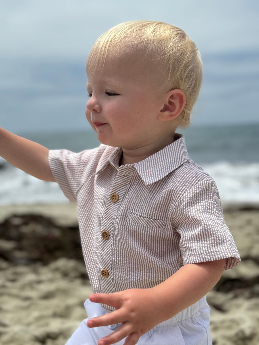 Cream Brown Seersucker Woven Onesie