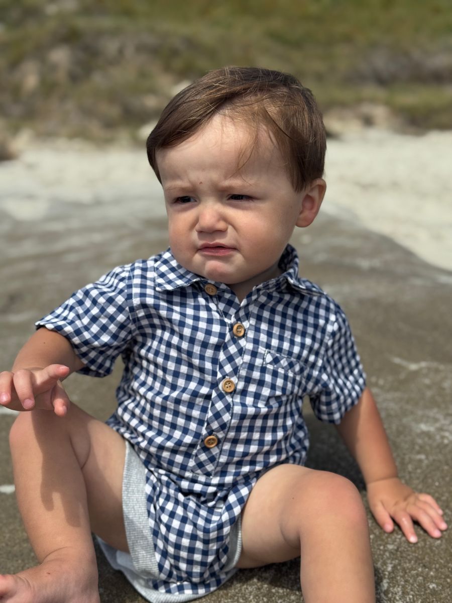 Navy White Gingham Woven Onesie