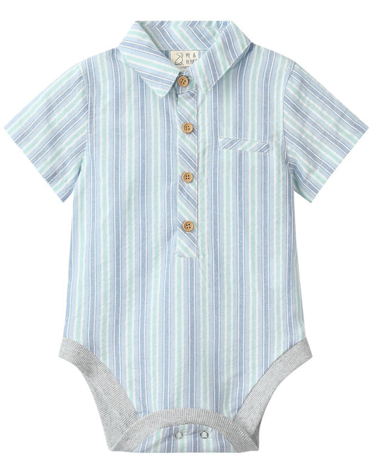 Chambray Mint Stripe Woven Onesie