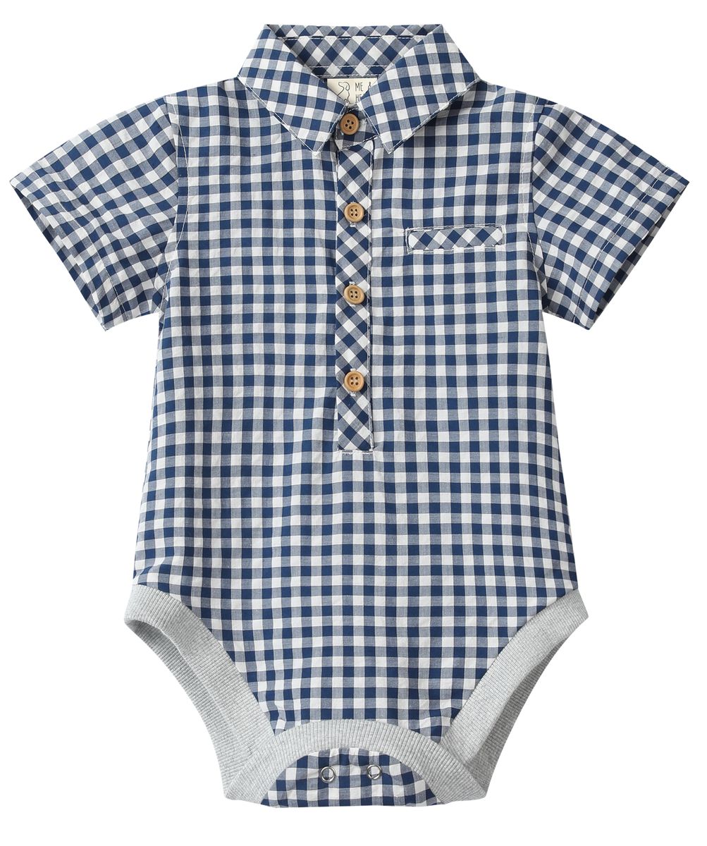 Navy White Gingham Woven Onesie