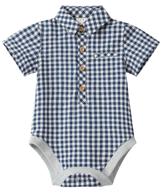 Navy White Gingham Woven Onesie
