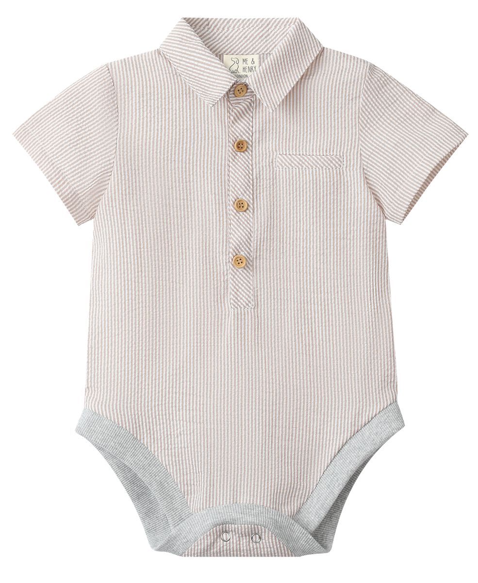 Cream Brown Seersucker Woven Onesie