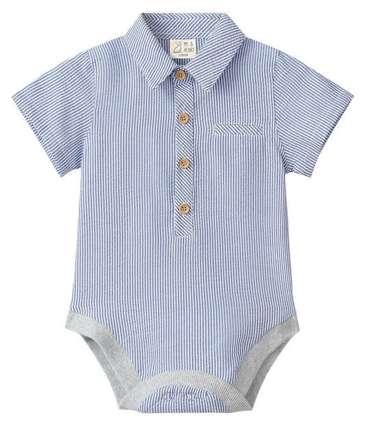 Navy White Seersucker Woven Onesie