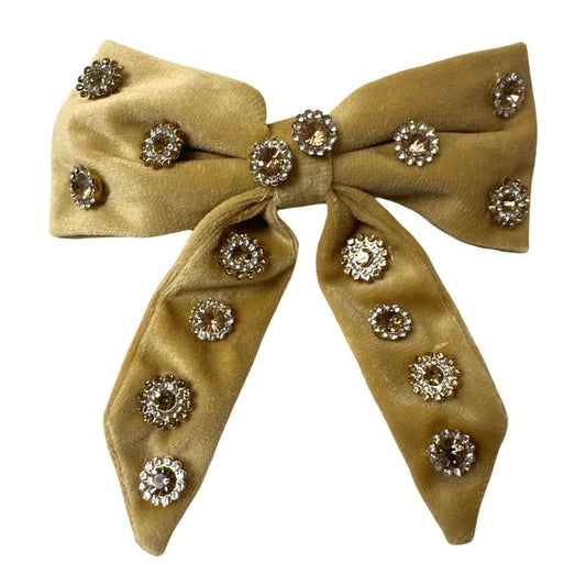 Gold Velvet Jeweled Tail Bow