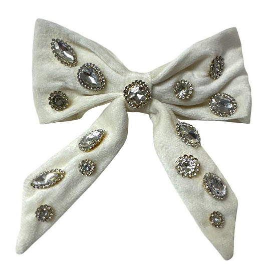 Ivory Velvet Jeweled Tail Bow