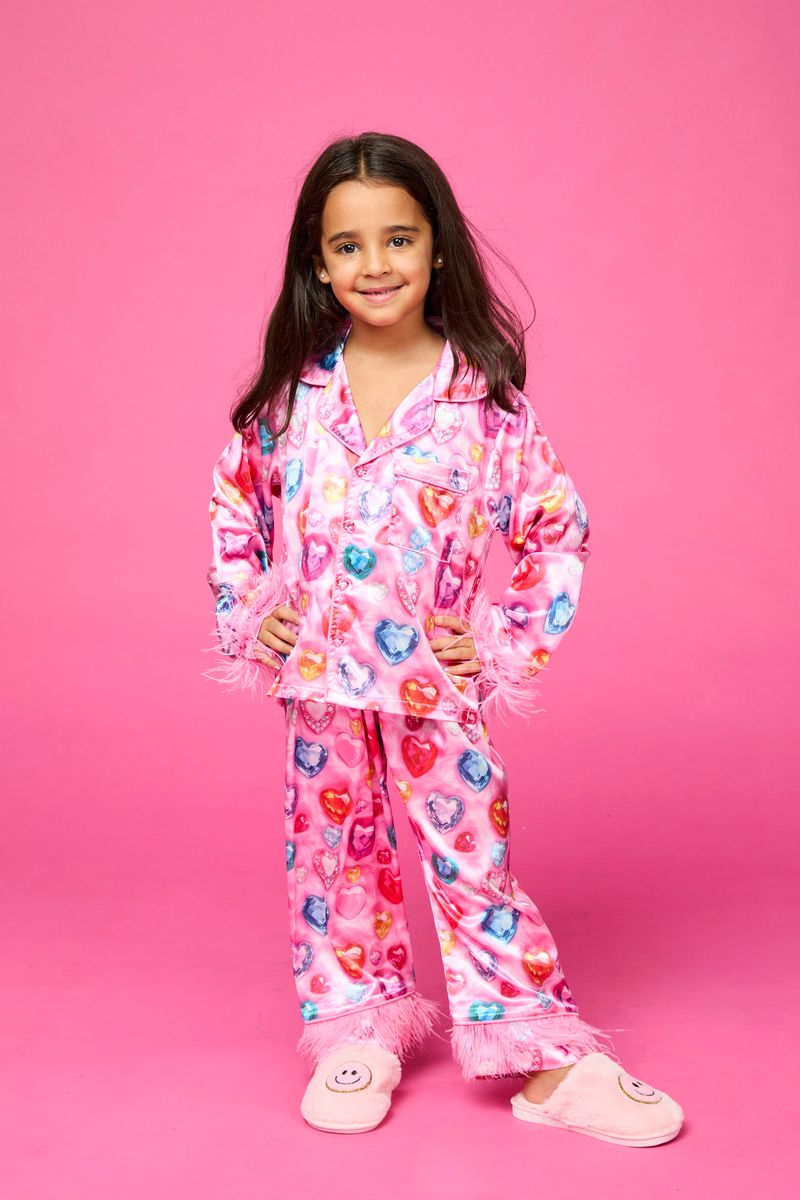 Jewels Feather Trim Silky Set