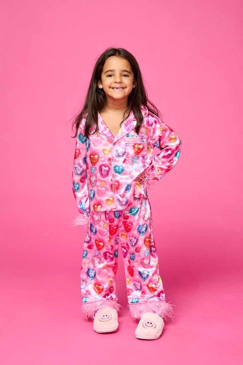 Jewels Feather Trim Silky Set