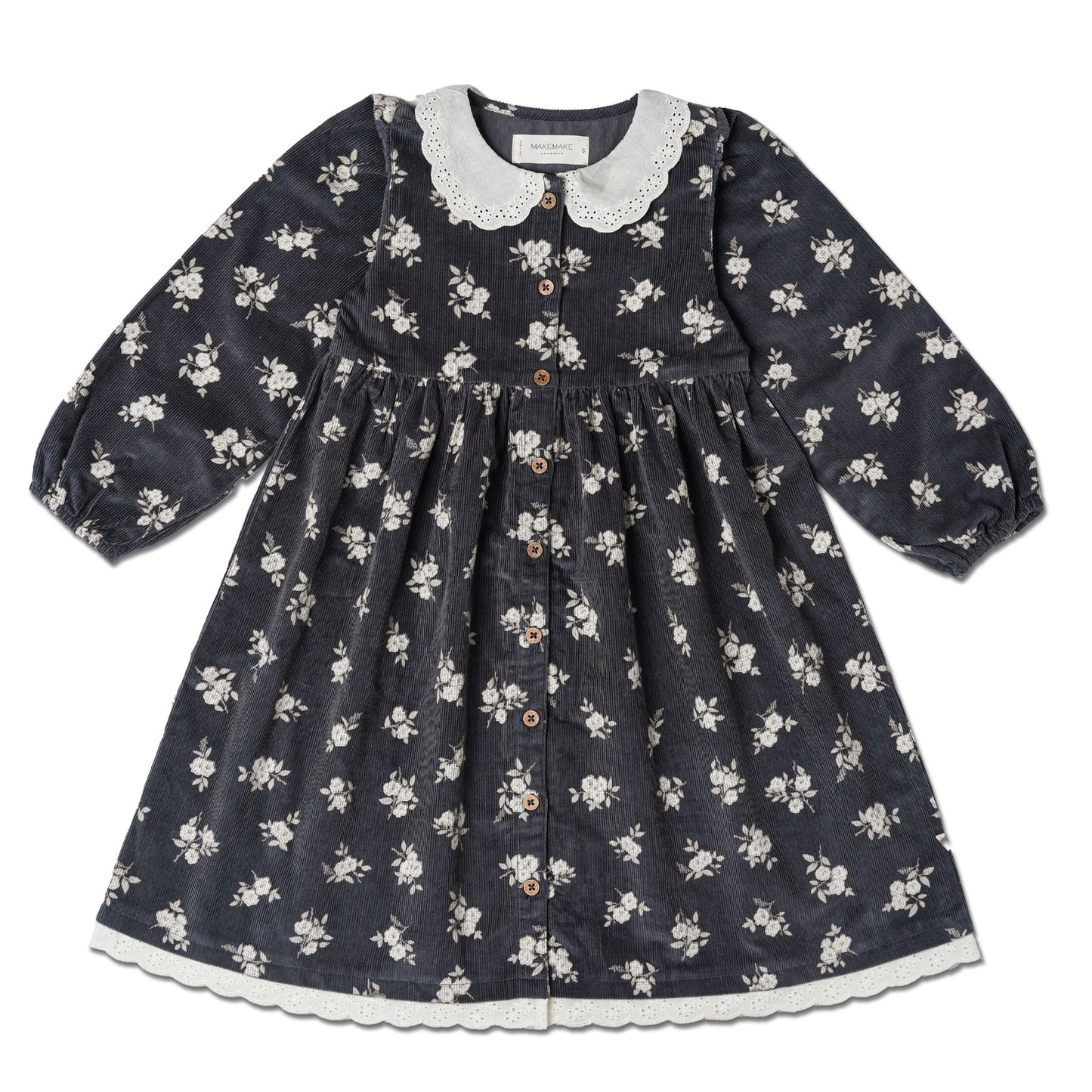 Corduroy Grey Bloom Eyelet Dress