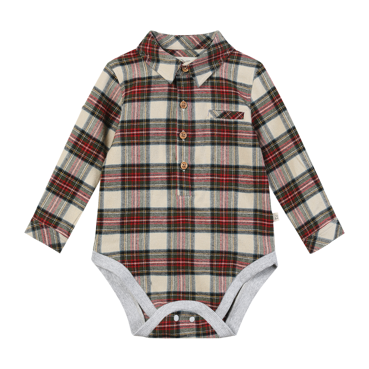Woven Onesie Plaid Cream Green Red