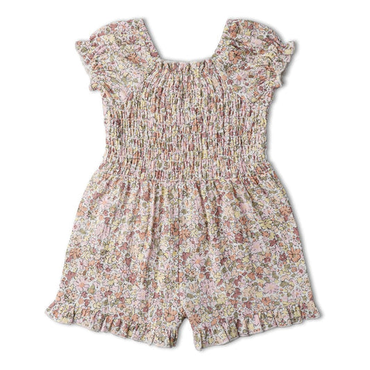 Organic Smocked Pastel Bloom Jumpsuit