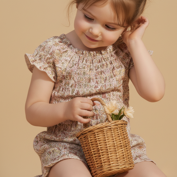 Organic Smocked Pastel Bloom Jumpsuit