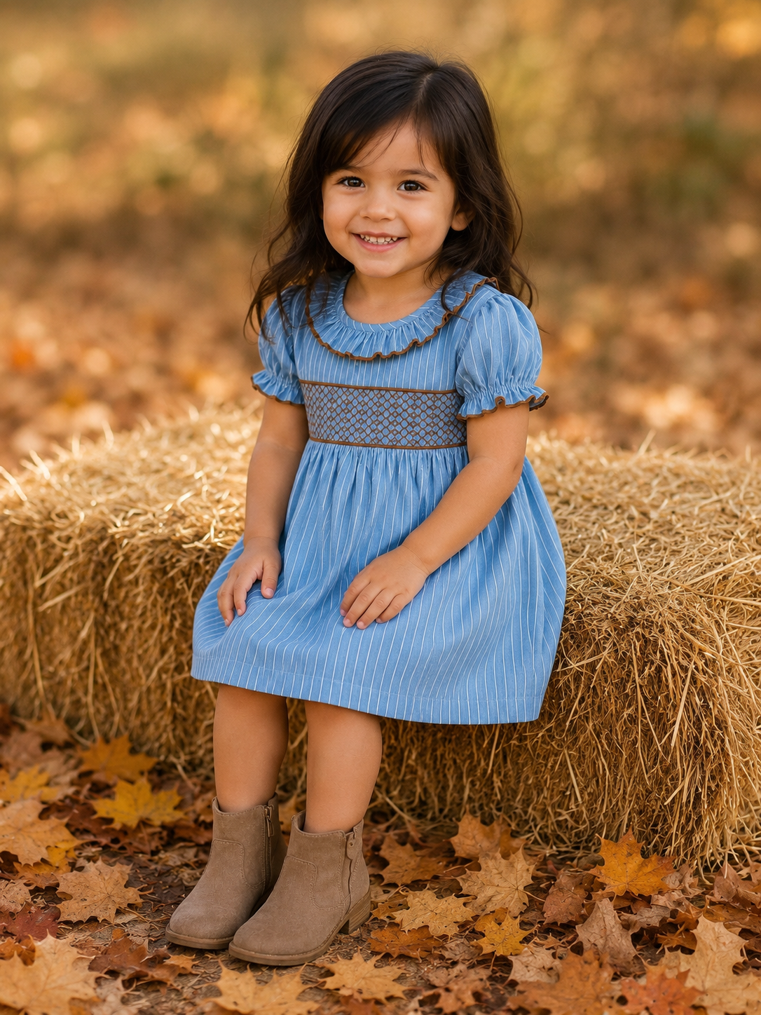 Blue Pinstripe Smocked Dress