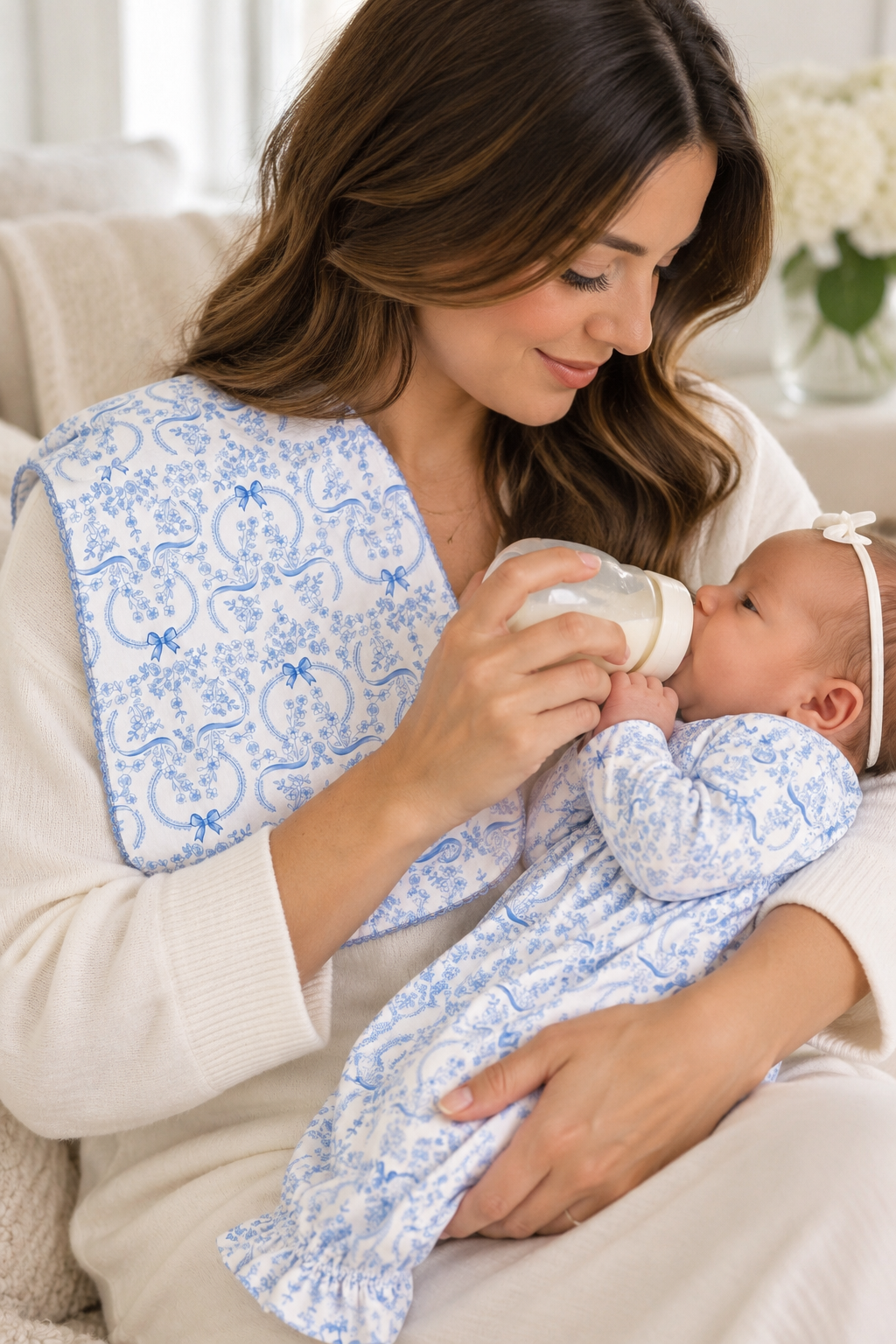 Blooming Bows Light Blue Burp Cloth