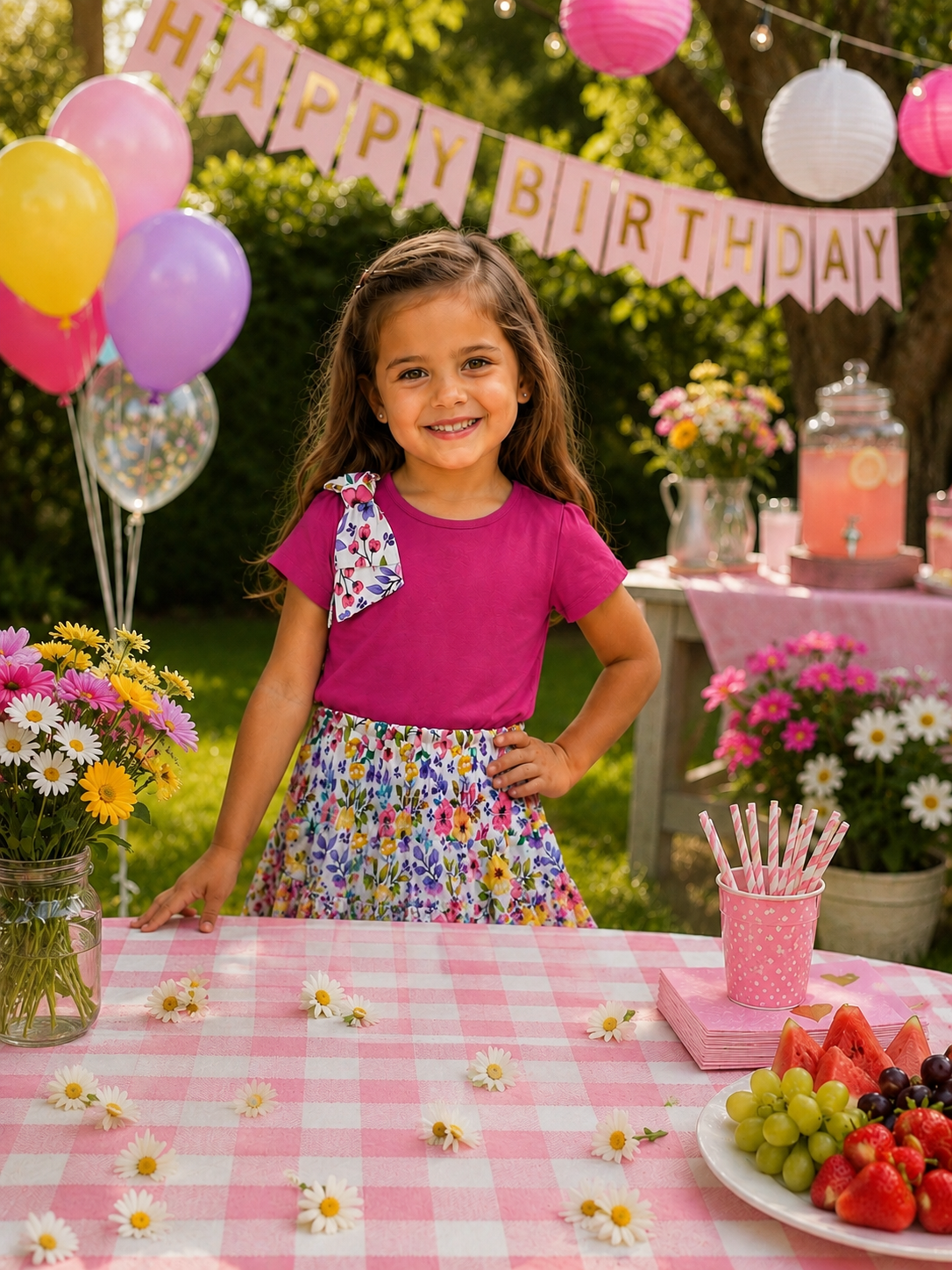 Fuchsia Top with Floral Pattern Bow