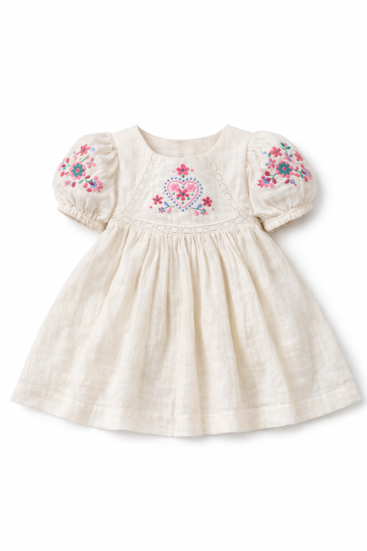 Embroidery Cream Dress