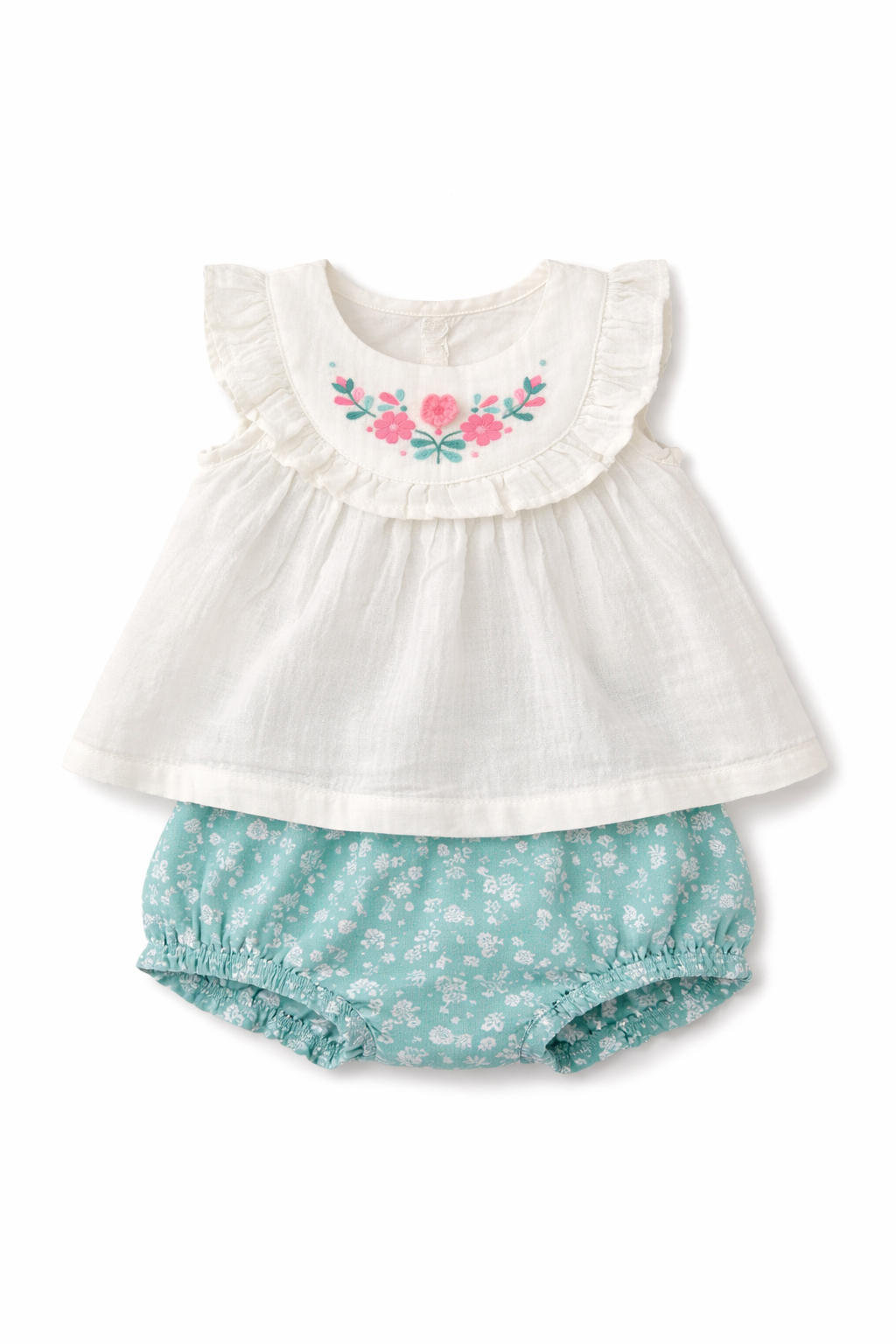 Embroidered Top with floral Bloomers