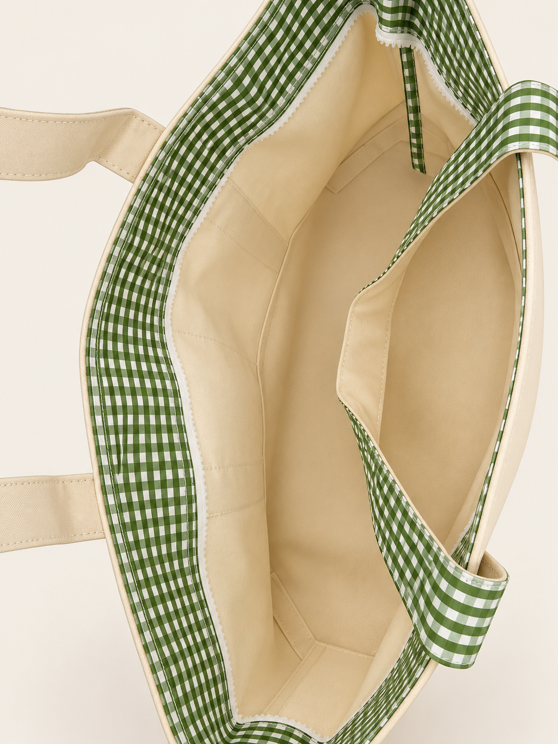 Medium Tote Natural with Gingham Moss Trim