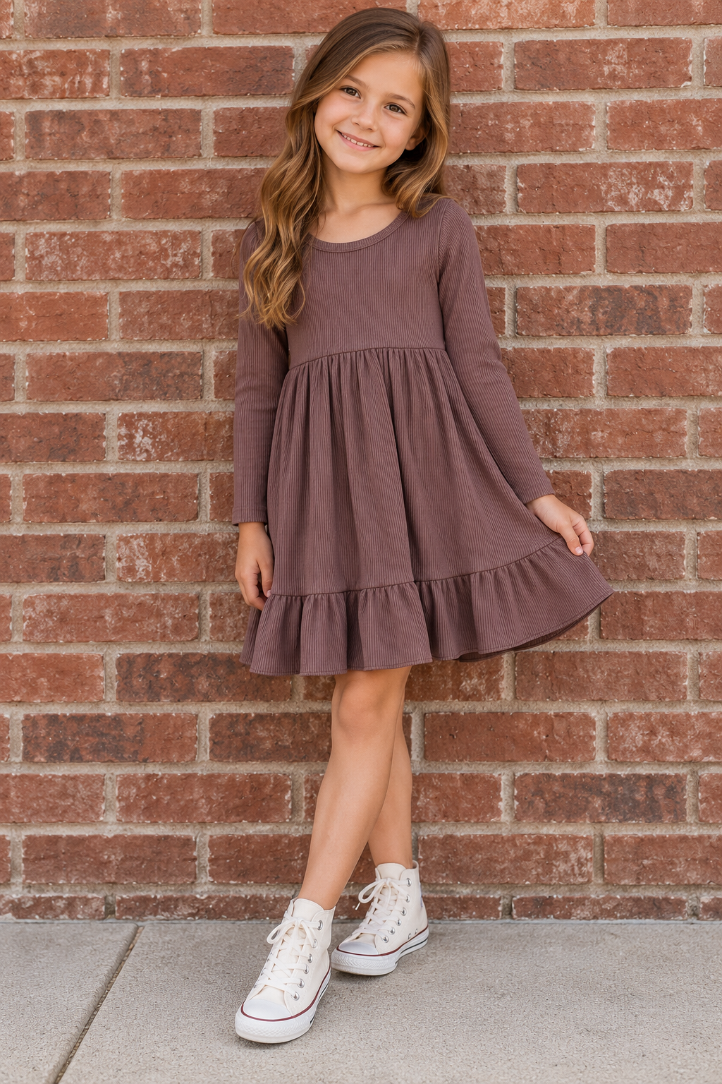 Girls Plum Ribbed Ballet Dress