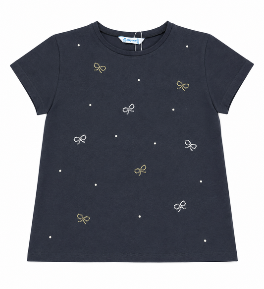 Girl Black T-shirt with Bling Bow