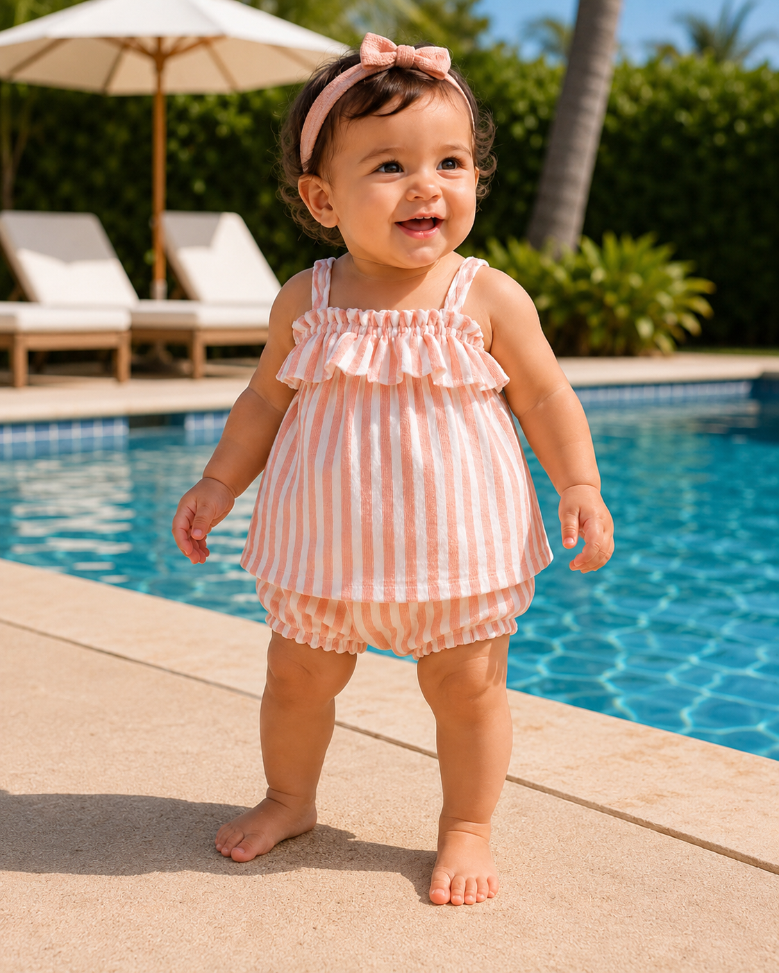 baby girl pink and white stripe set terry cloth organic cotton pool side vacation 
