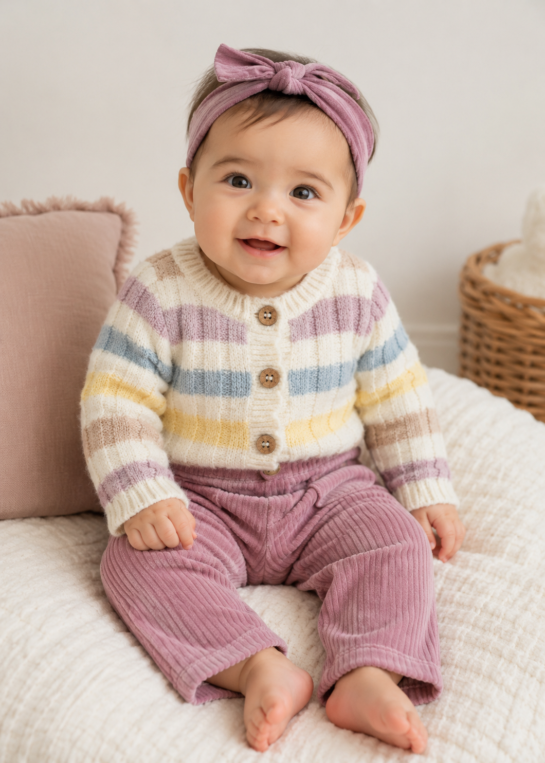 Purple Stripe Sweater Courduroy Trouser Set