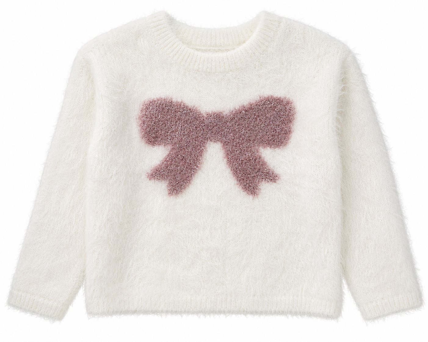 Gardenia Pink Bow Fuzzy Sweater
