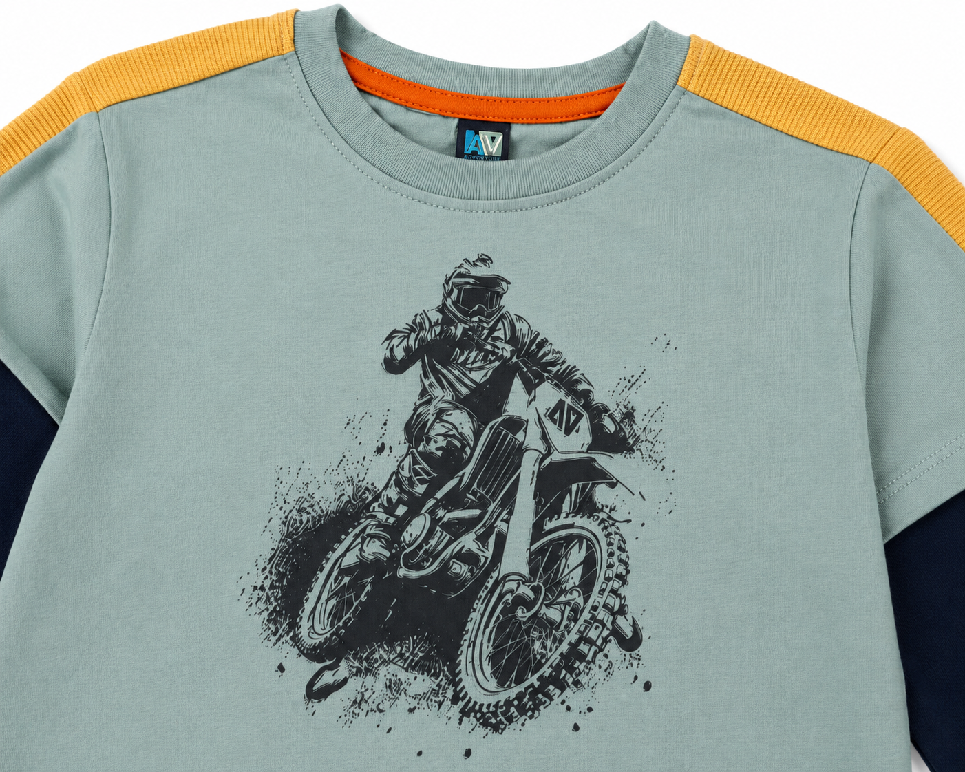 Color Block Tee with Dirt Bike Rider