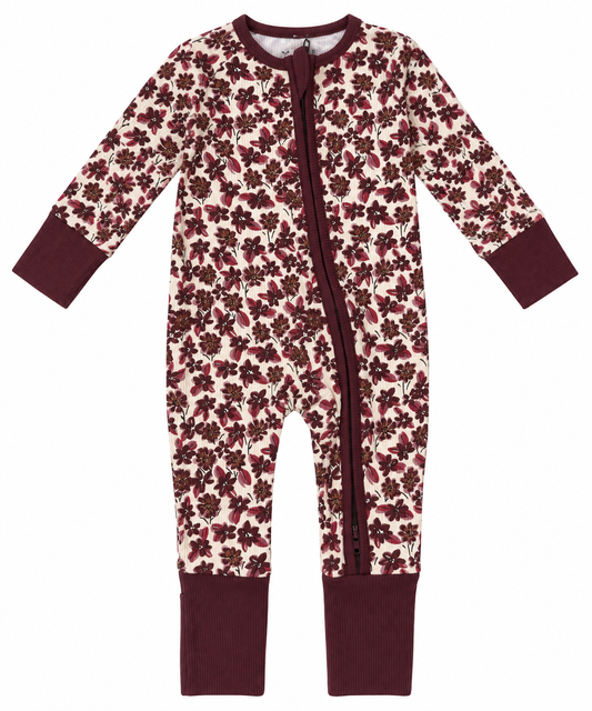 Antique Floral Zipper Footie