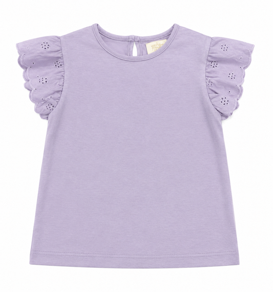 Lavender Top with Eyelet Ruffle Sleeves