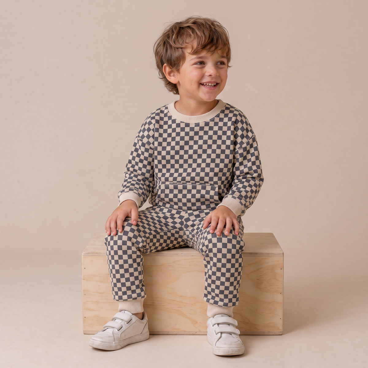 Midnight Check Tee & Pant Slouch Set