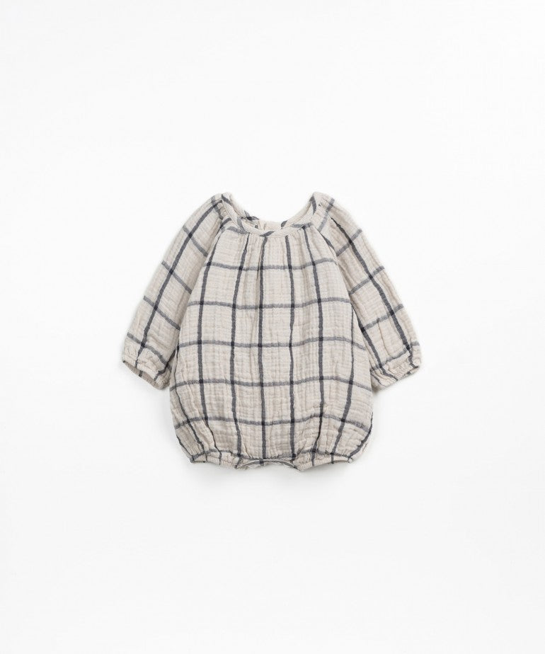 Organic Cream Grey Plaid Romper