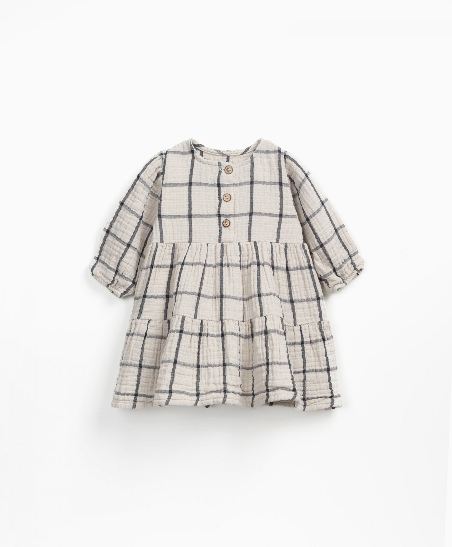 Organic Grey Plaid Wood Button Dress