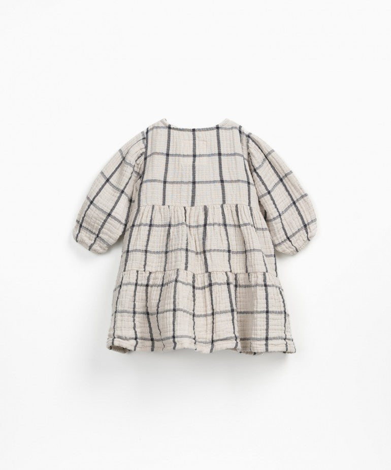 Organic Grey Plaid Wood Button Dress